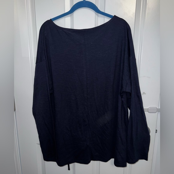 Navy blue long sleeve top but asymmetrical hem and pull ties. - Picture 4 of 4